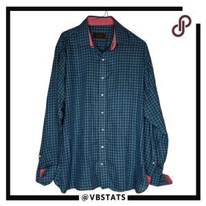 Alton Lane Men's Plaid‎ French Cuffs Button Down Shirt Blue Green Size XL